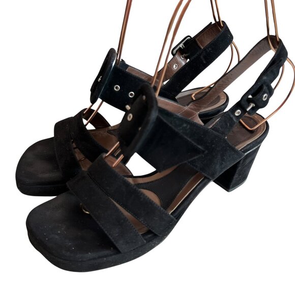 Marni high heel sandals black suede square toe IT 40 buckles grommets platform - Picture 1 of 12